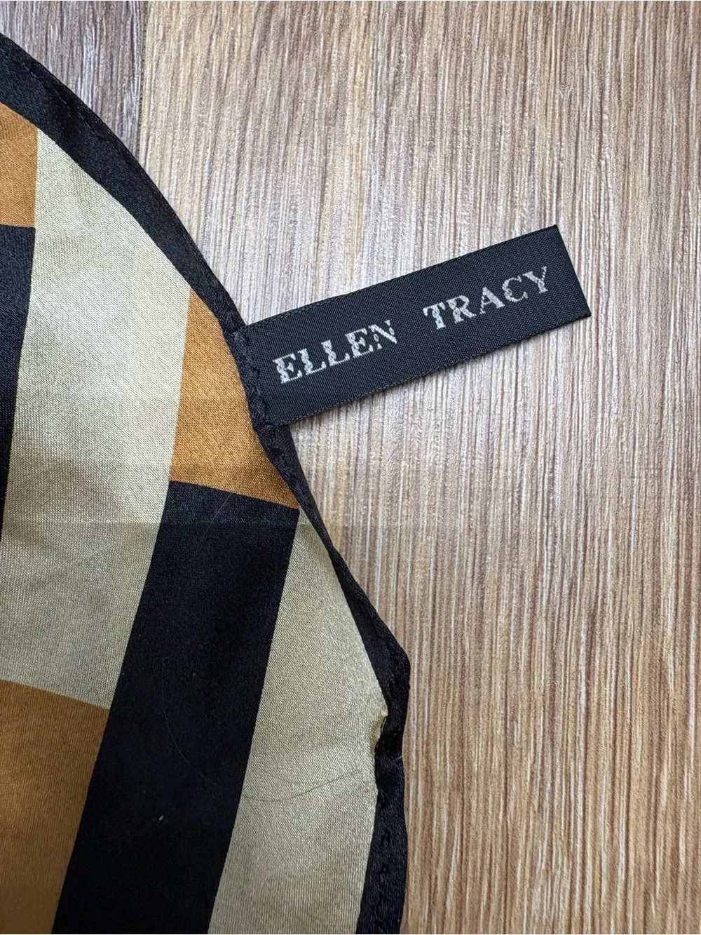 Ellen Tracy Black, Gold & Cream Striped Silk Scarf